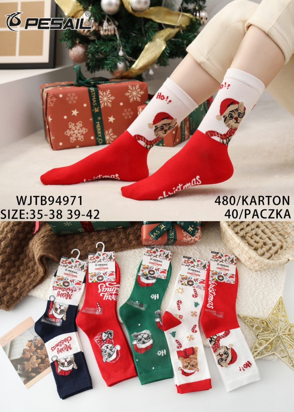 Skarpety świąteczne DAMSKA.SIZE: 35-42_( 40PAR/PACZKA) KOLOR JAK NA ZDZIĘCIU 7818504