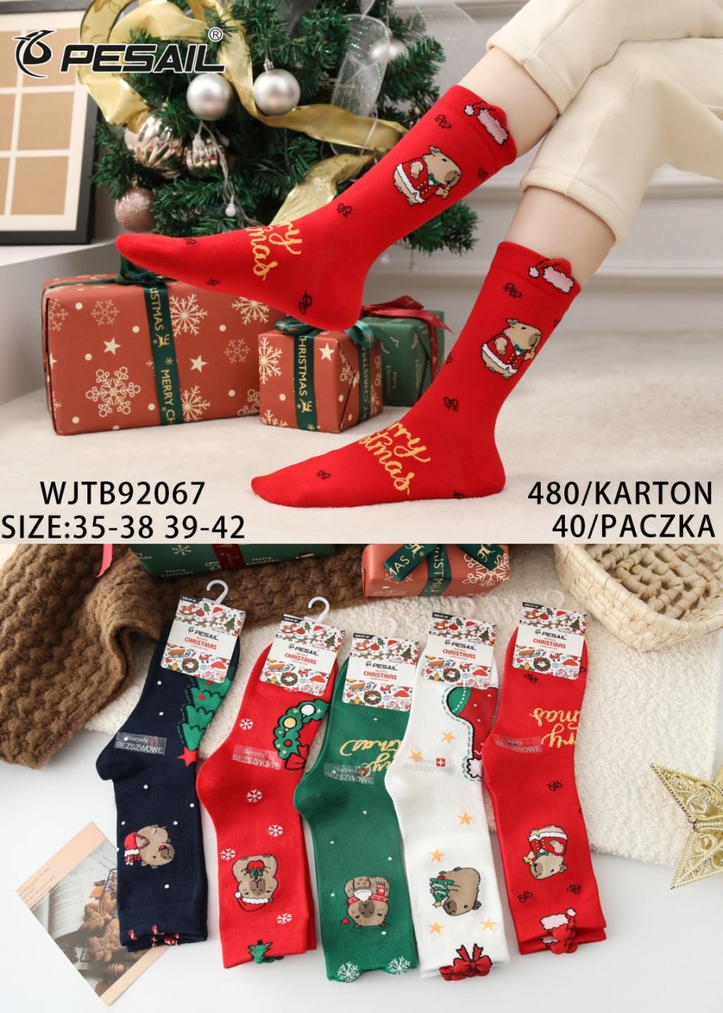 Skarpety świąteczne DAMSKA.SIZE: 35-42_( 40PAR/PACZKA) KOLOR JAK NA ZDZIĘCIU 7818506