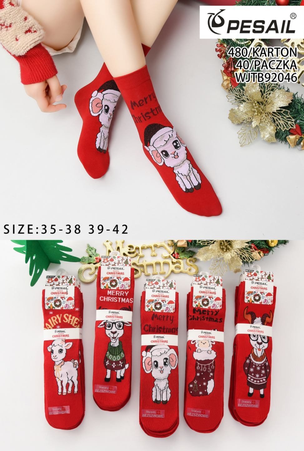 Skarpety świąteczne DAMSKA.SIZE: 35-42_( 40PAR/PACZKA) KOLOR JAK NA ZDZIĘCIU 7818509