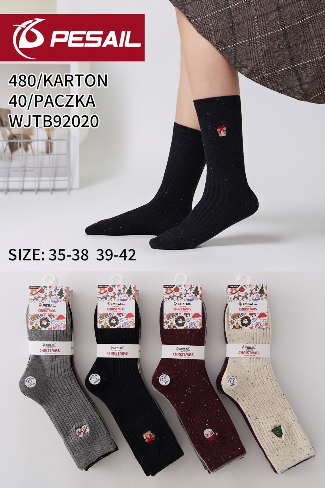 Skarpety świąteczne DAMSKA.SIZE: 35-42_( 40PAR/PACZKA) KOLOR JAK NA ZDZIĘCIU 7818511