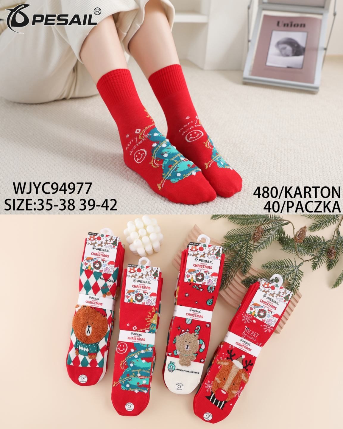 Skarpety świąteczne DAMSKA.SIZE: 35-42_( 40PAR/PACZKA) KOLOR JAK NA ZDZIĘCIU 7818519