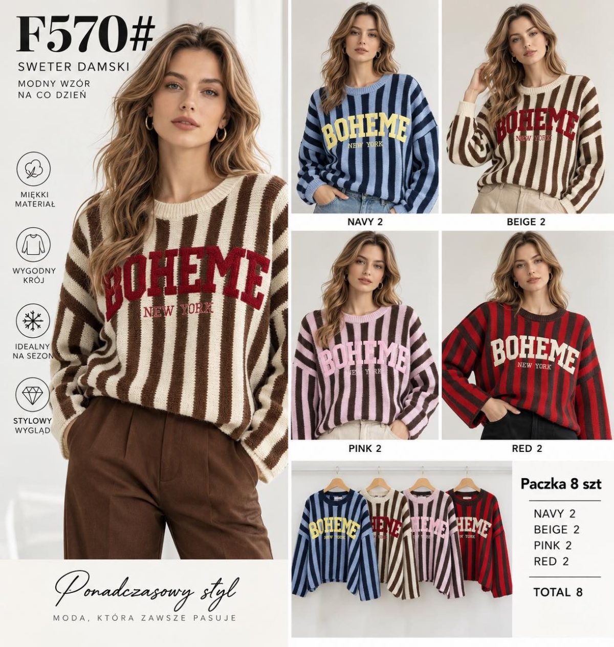 Swetry DAMSKATURECKA_size uni_paczka 8 szt_mixkolor 2638483