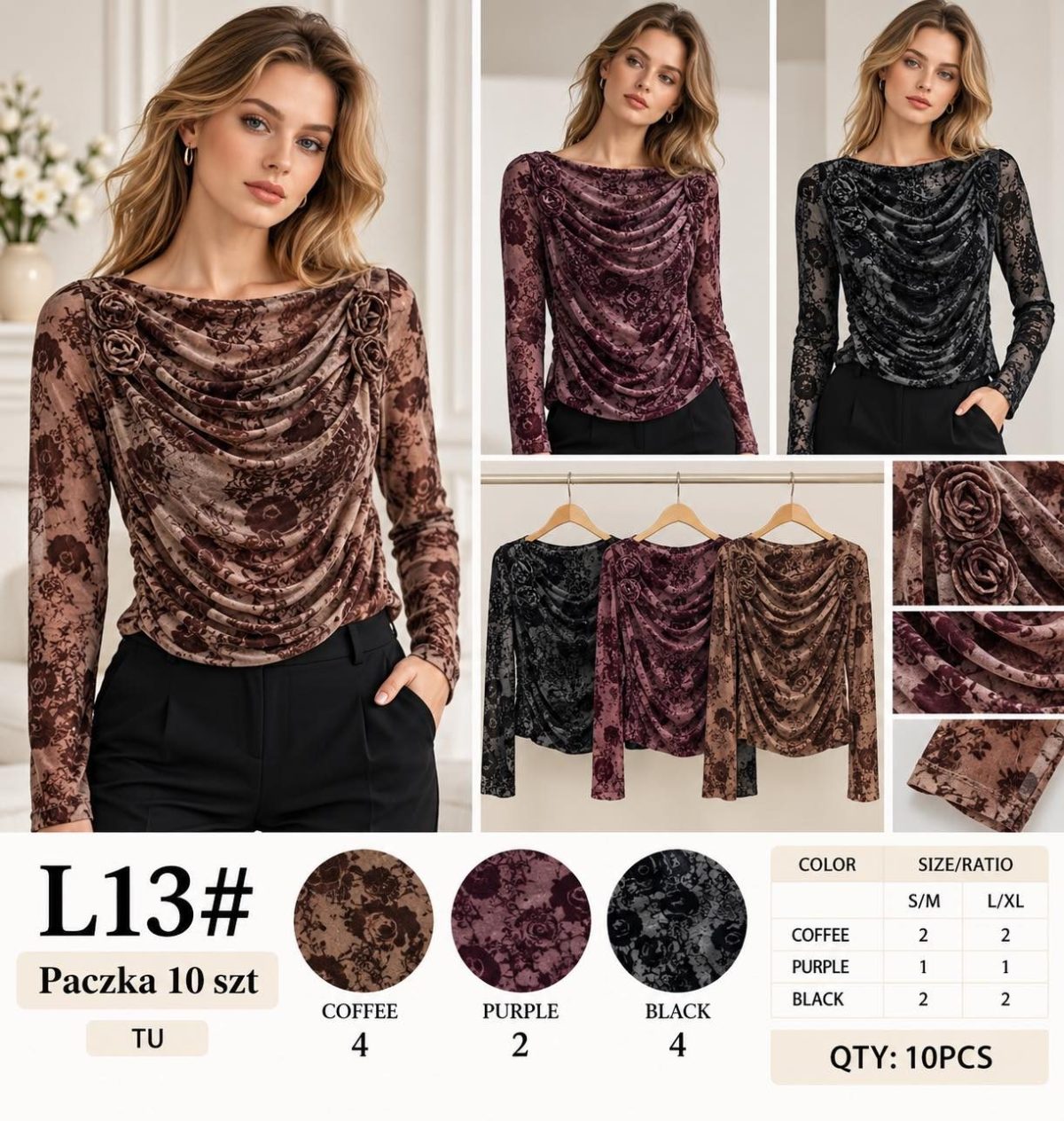 Bluzki DAMSKATURECKA_size uni_paczka 10 szt_mixkolor 2638502
