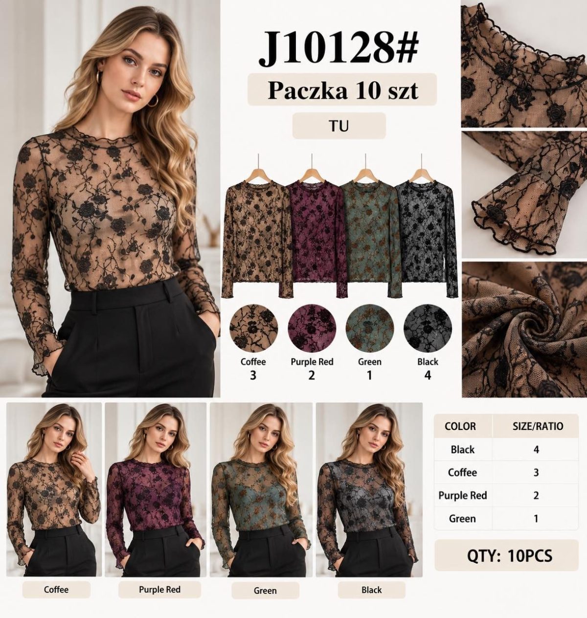 Bluzki DAMSKATURECKA_size uni_paczka 10 szt_mixkolor 4869455