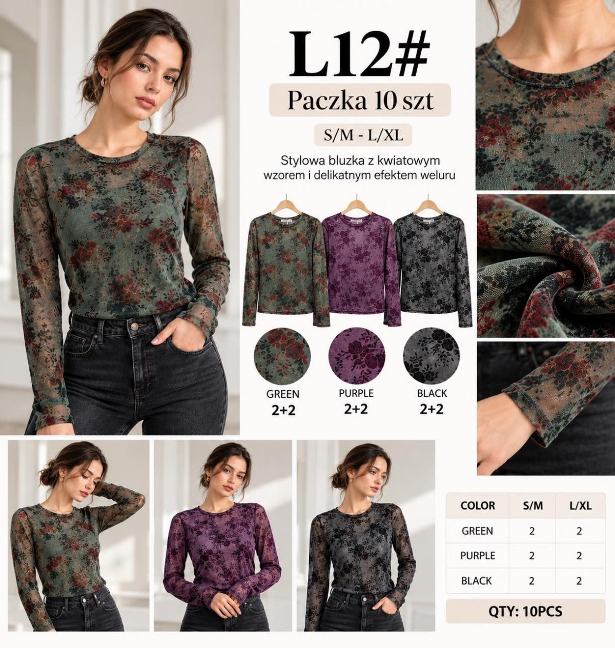Bluzki DAMSKATURECKA_size s-xl_paczka 10 szt_mixkolor 4869458