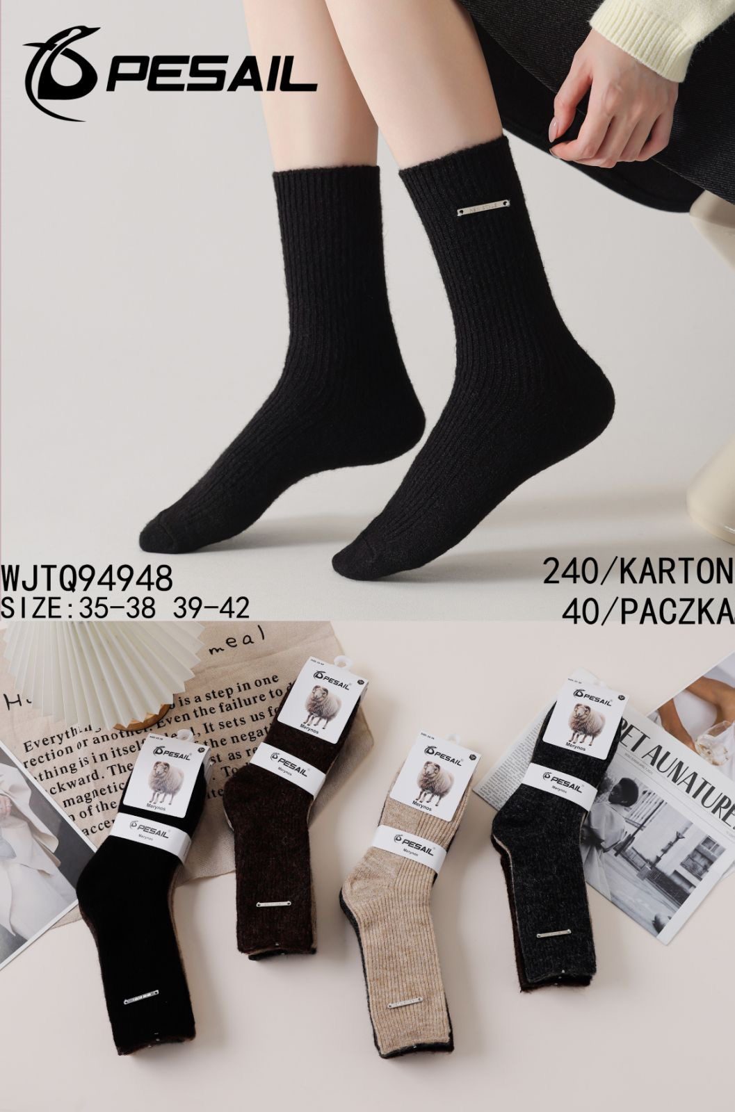 Skarpety DAMSKA.SIZE: 35-42_( 40PAR/PACZKA) KOLOR JAK NA ZDZIĘCIU 4869611