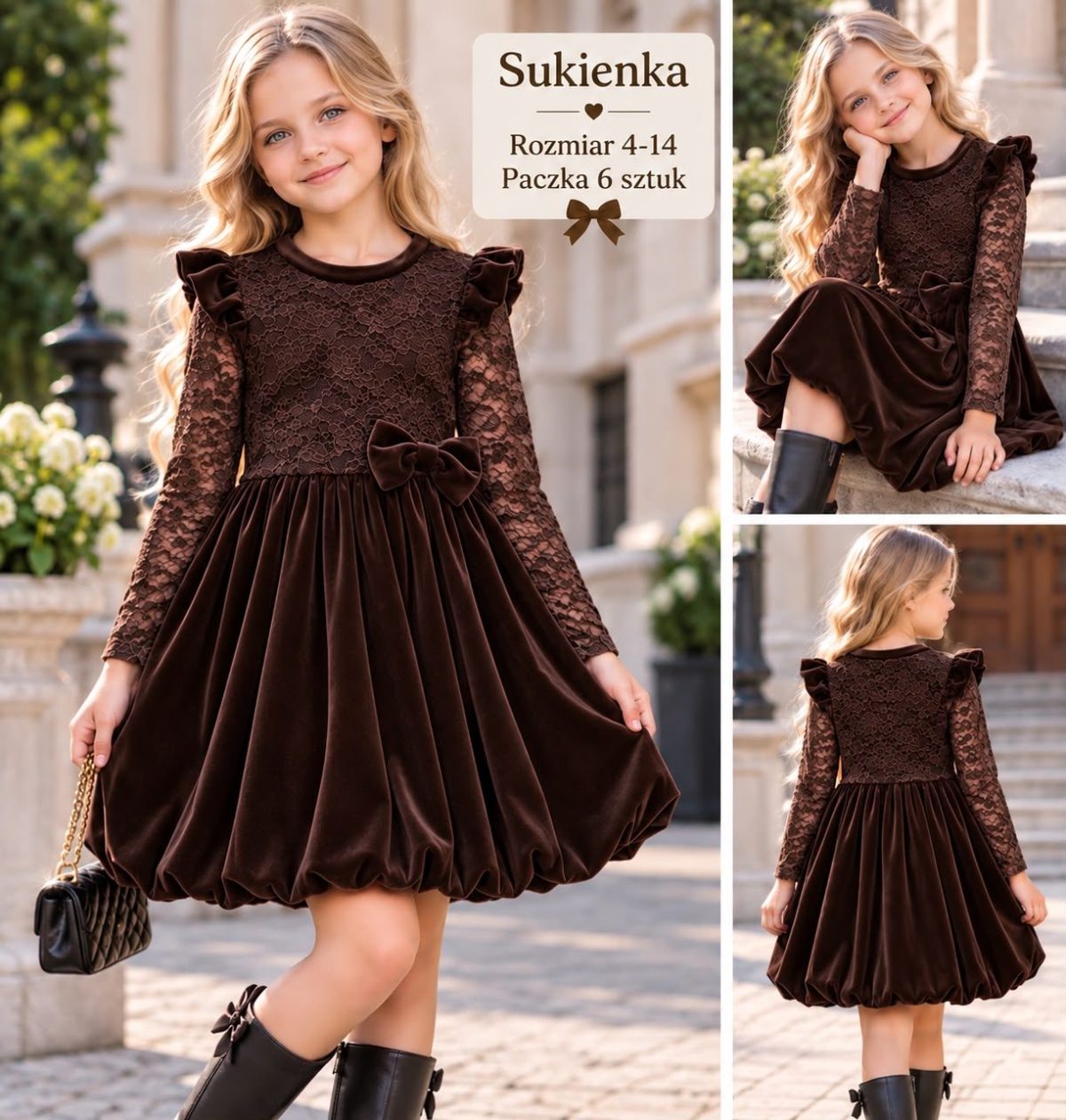 Sukienki DZIECIĘCA size 4-14 lat_ paczka 6szt _1 kolor 4869651