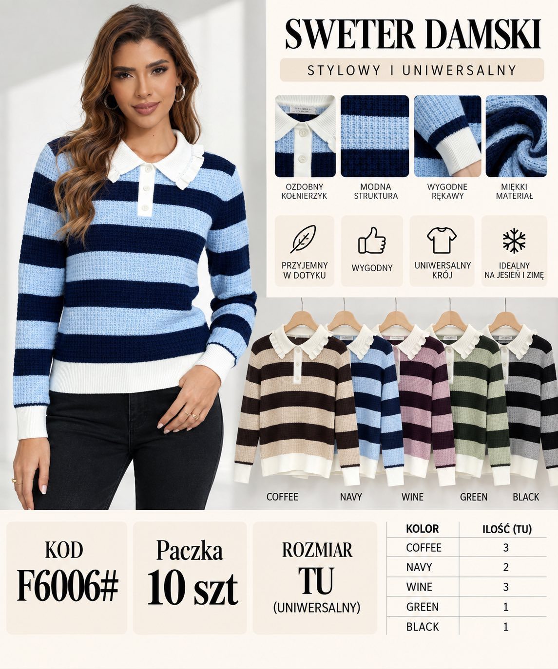 Swetry DAMSKA TURECKA _size uni_paczka 10 szt_mixkolor 7021681