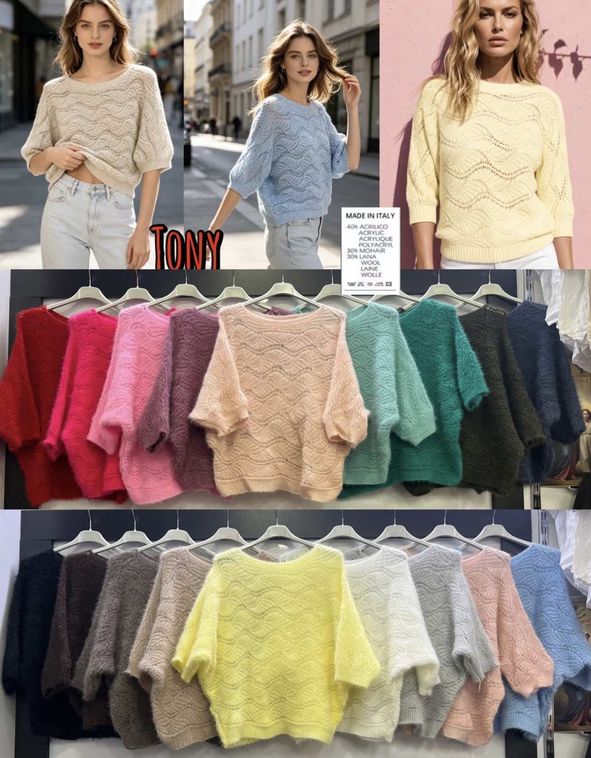 Swetry Damskie wloskie _size uni_ paczka 6szt_ mix kolor 6465017