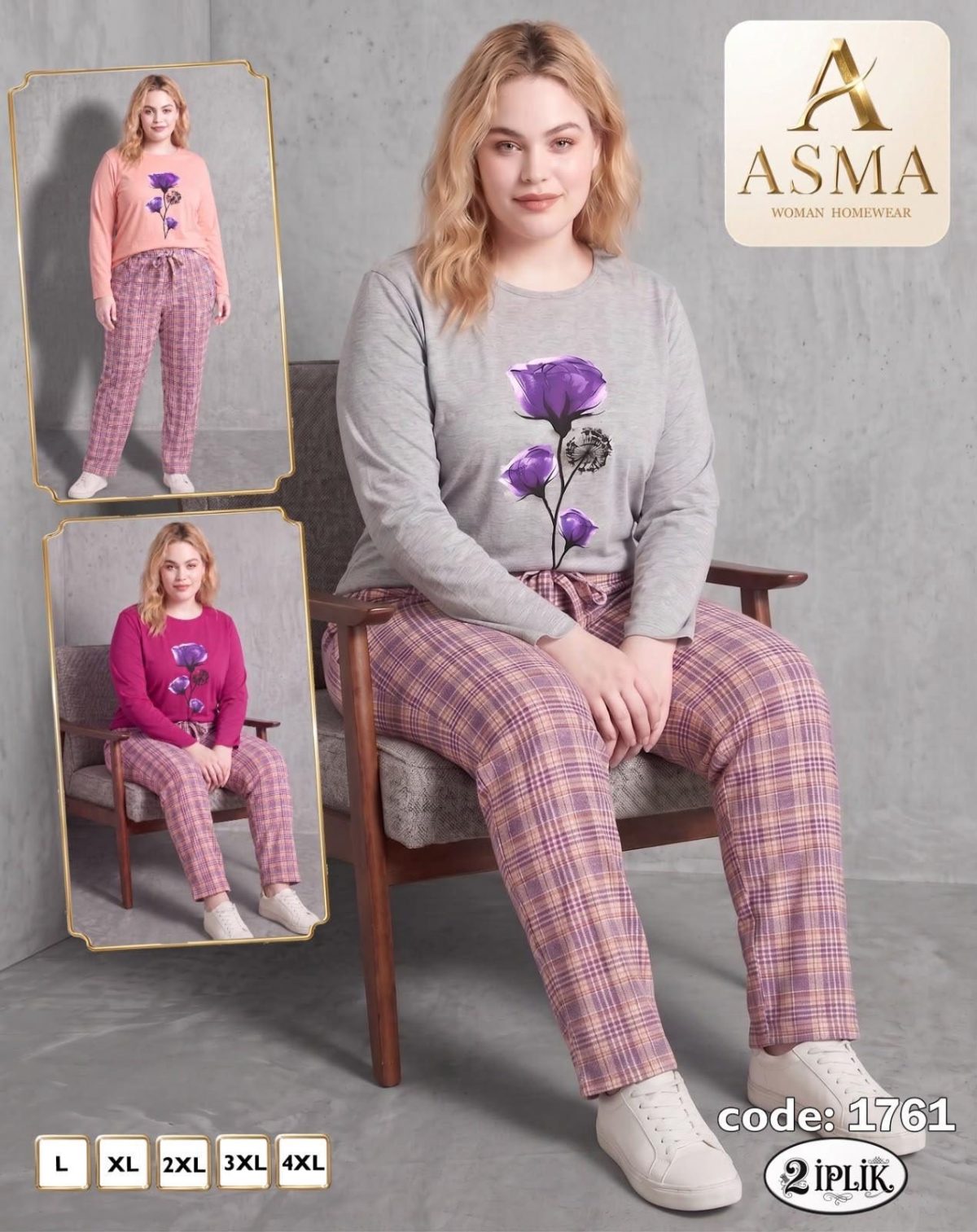 Piżamy DAMSKA TURECKA _size l-4xl_paczka 15 szt_mixkolor 6465068