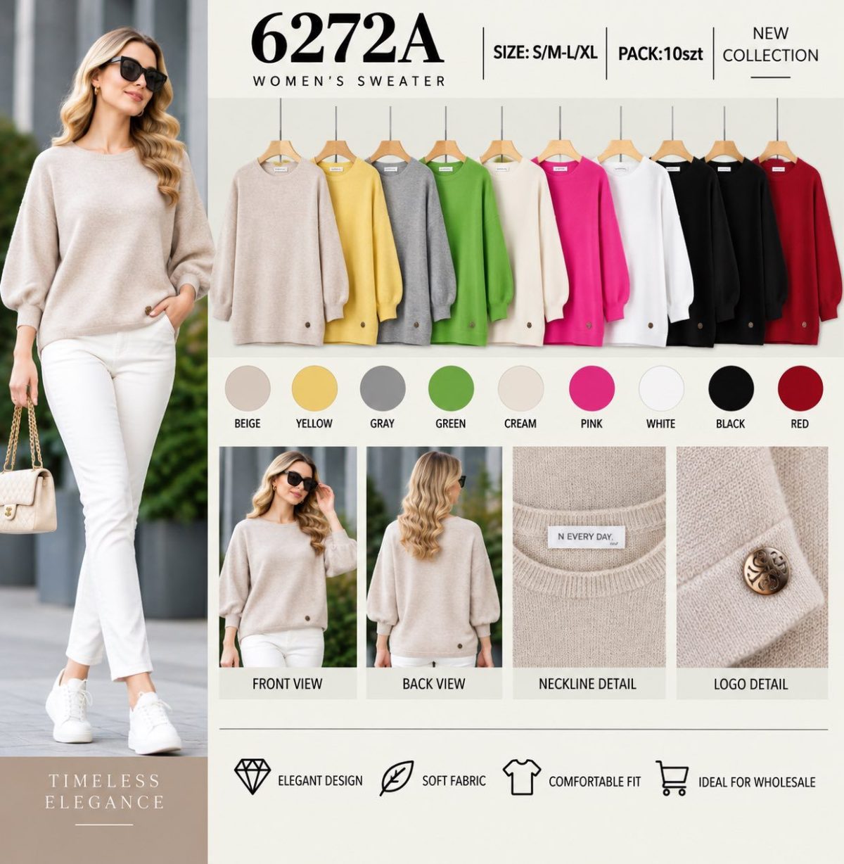 Swetry Damskie _size uni_paczka 10szt_mix kolor 6465078