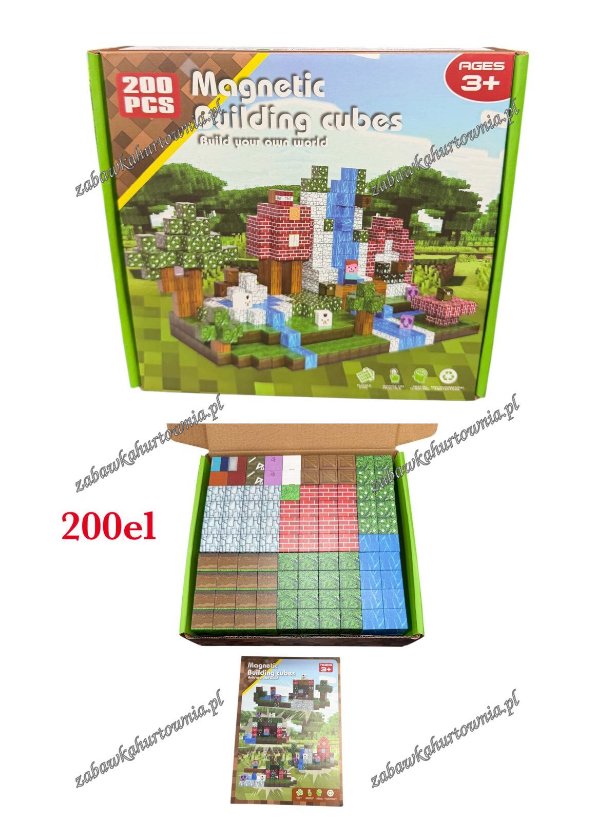 200el KLOCKI MAGNETYCZNE KONSTRUKCYJNE BLOKI DLA DZIECI ZABAWKA MINECRAFT 2325054