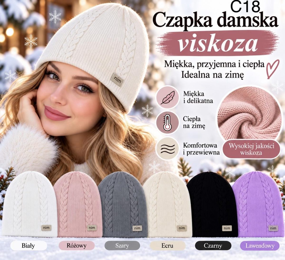 Czapki Damskie _ paczka 12parę _mix kolor 3089943