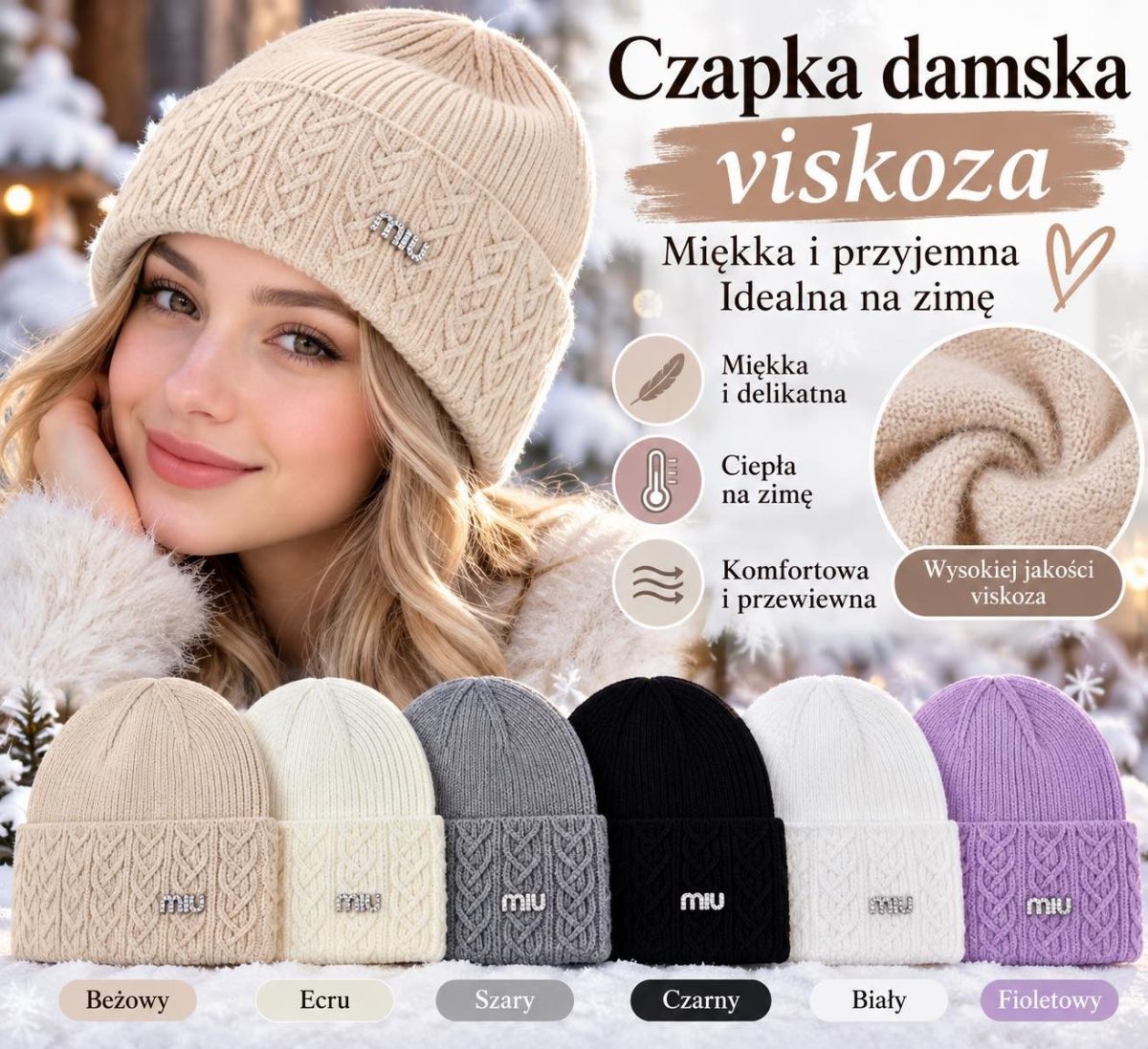 Czapki Damskie _ paczka 12parę _mix kolor 3089945