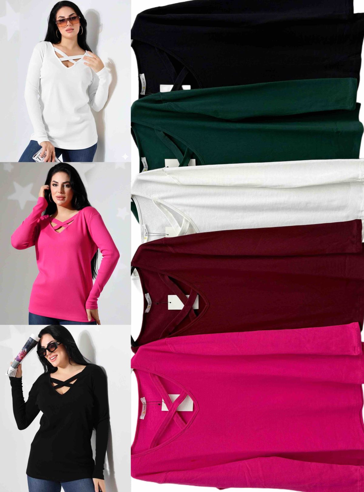 Bluzki Damskie wloskie_over size _paczka 6szt_mix kolor 3646932