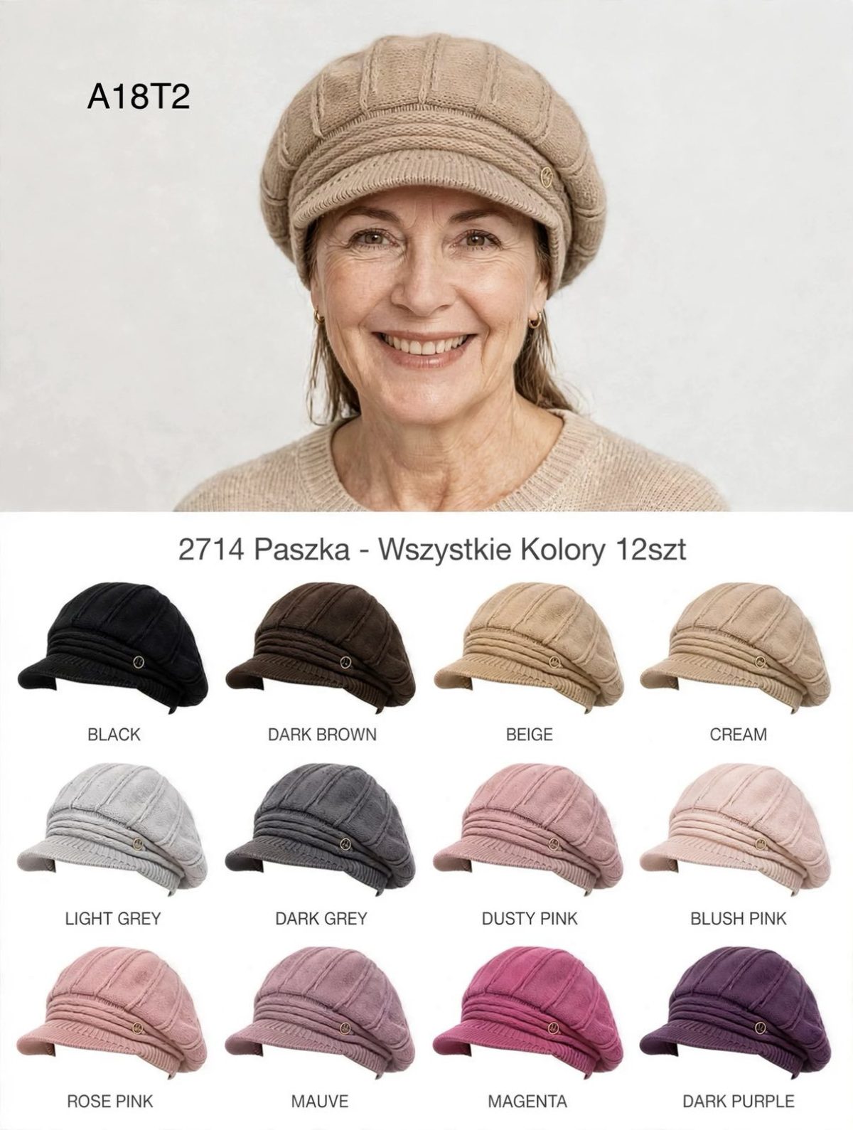 Czapki Damskie _ paczka 12szt _mix kolor 9233885