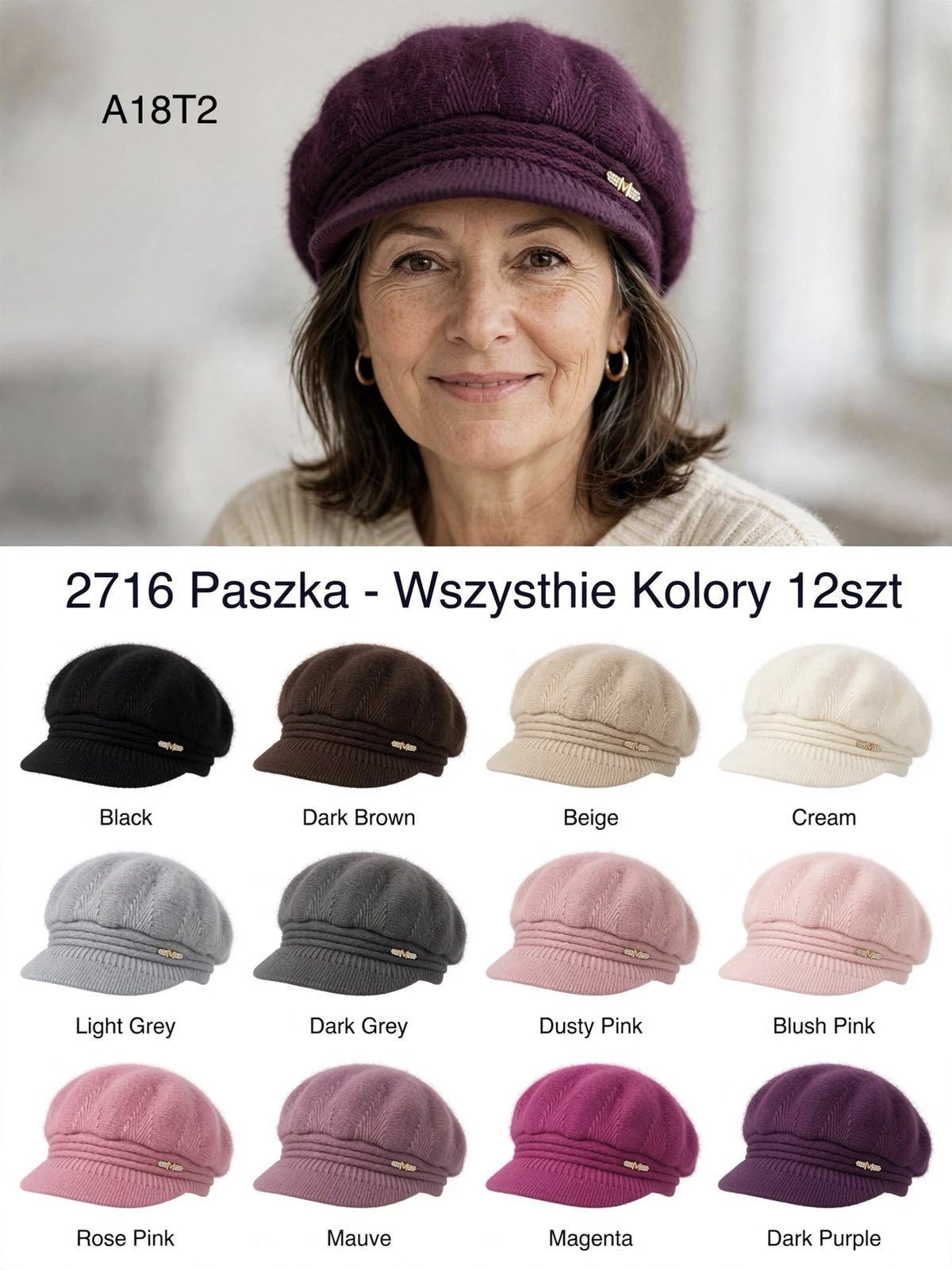Czapki Damskie _ paczka 12szt _mix kolor 9233889