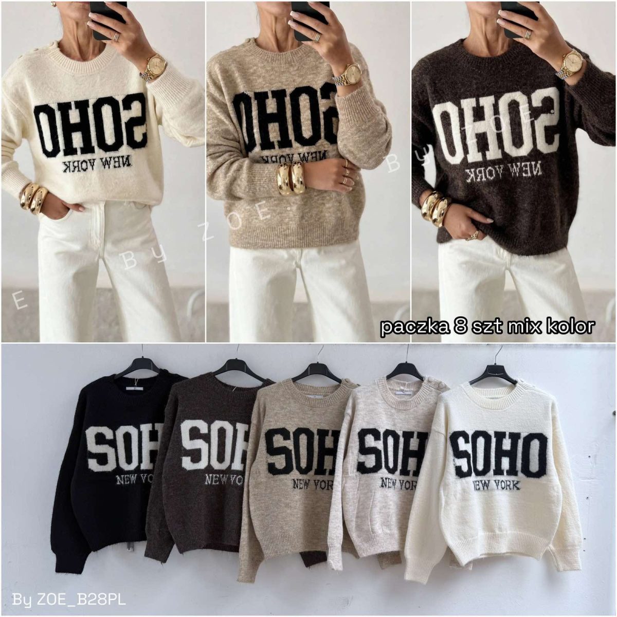 Swetry Damskie Polskie_ size uni_ paczka 8szt_ mix kolor 9234072