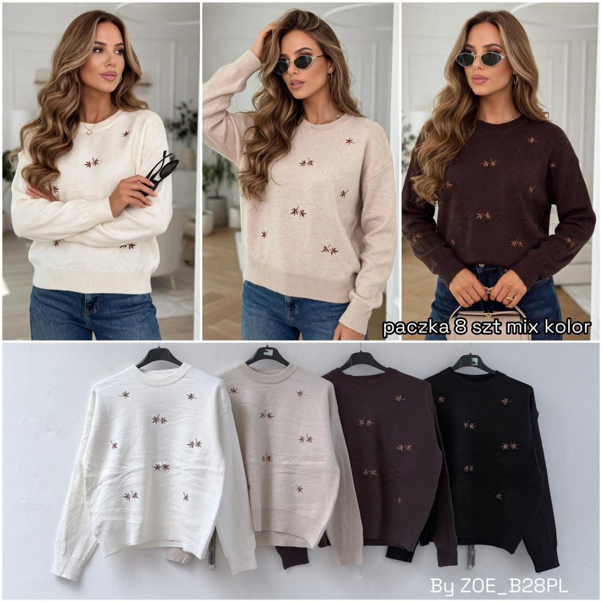 Swetry Damskie Polskie_ size uni_ paczka 8szt_ mix kolor 9234092
