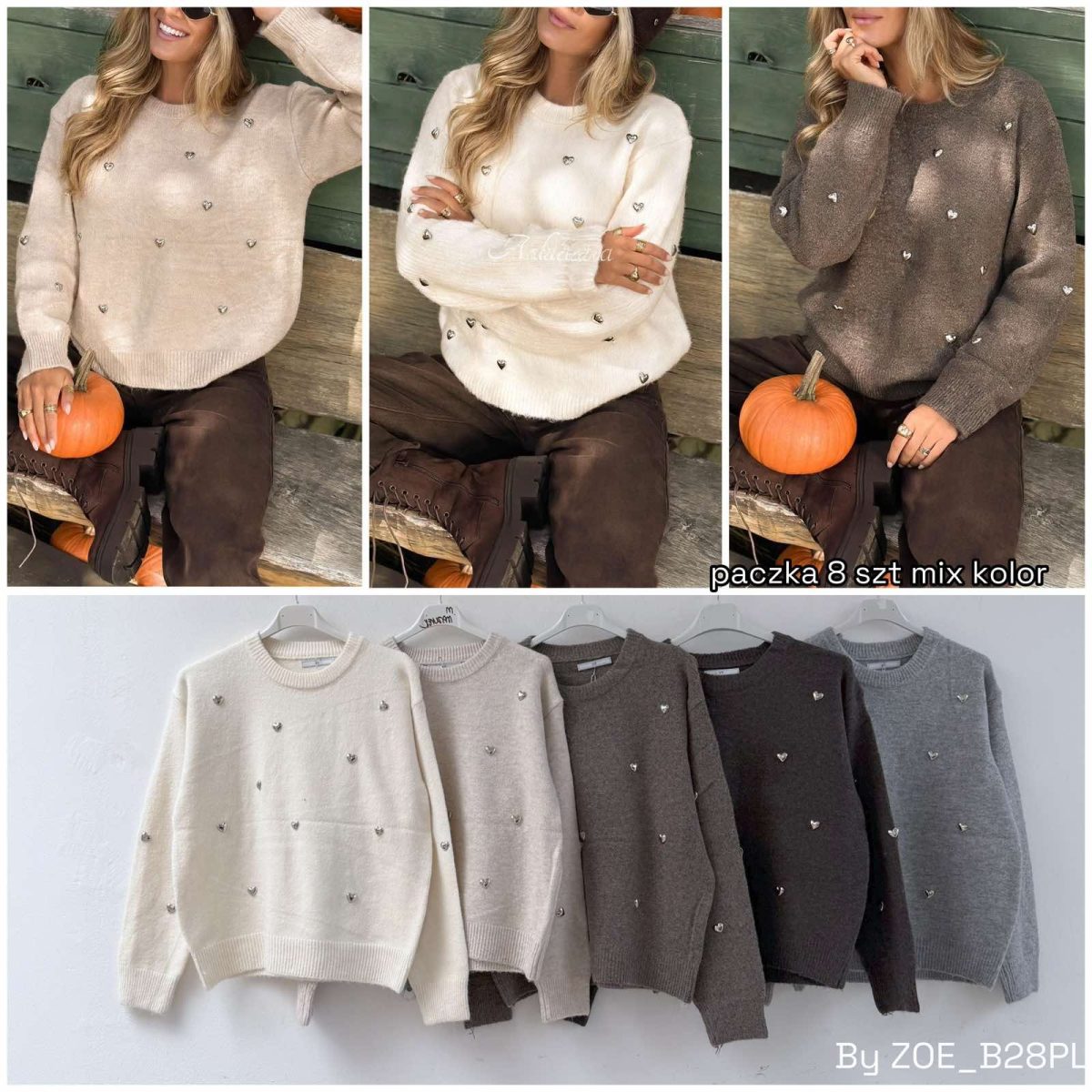 Swetry Damskie Polskie_ size uni_ paczka 8szt_ mix kolor 9234100