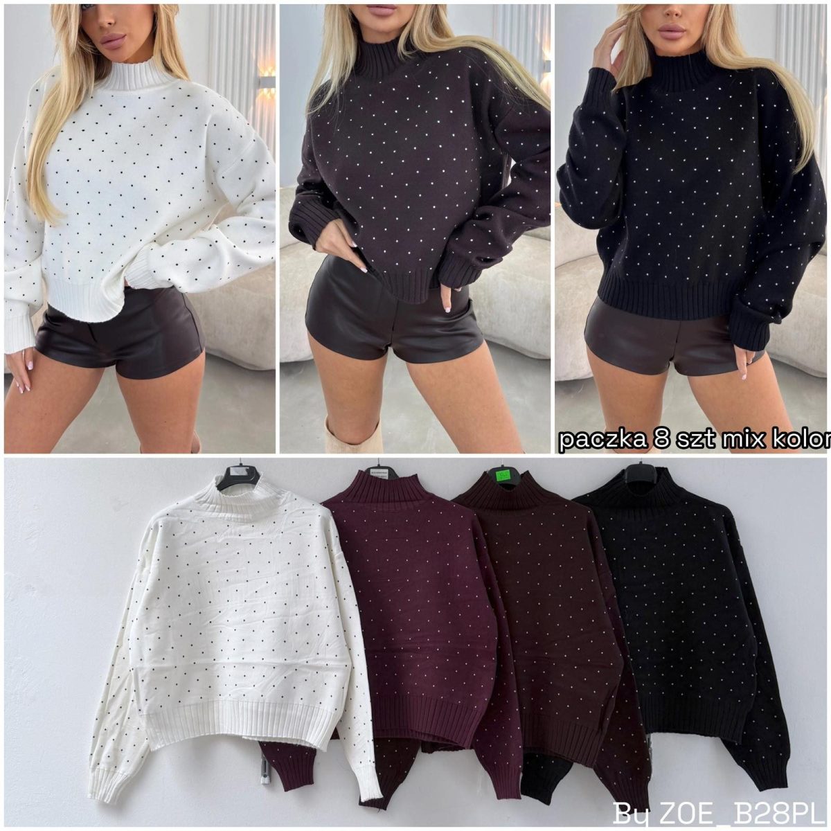 Swetry Damskie Polskie_ size uni_ paczka 8szt_ mix kolor 9234102