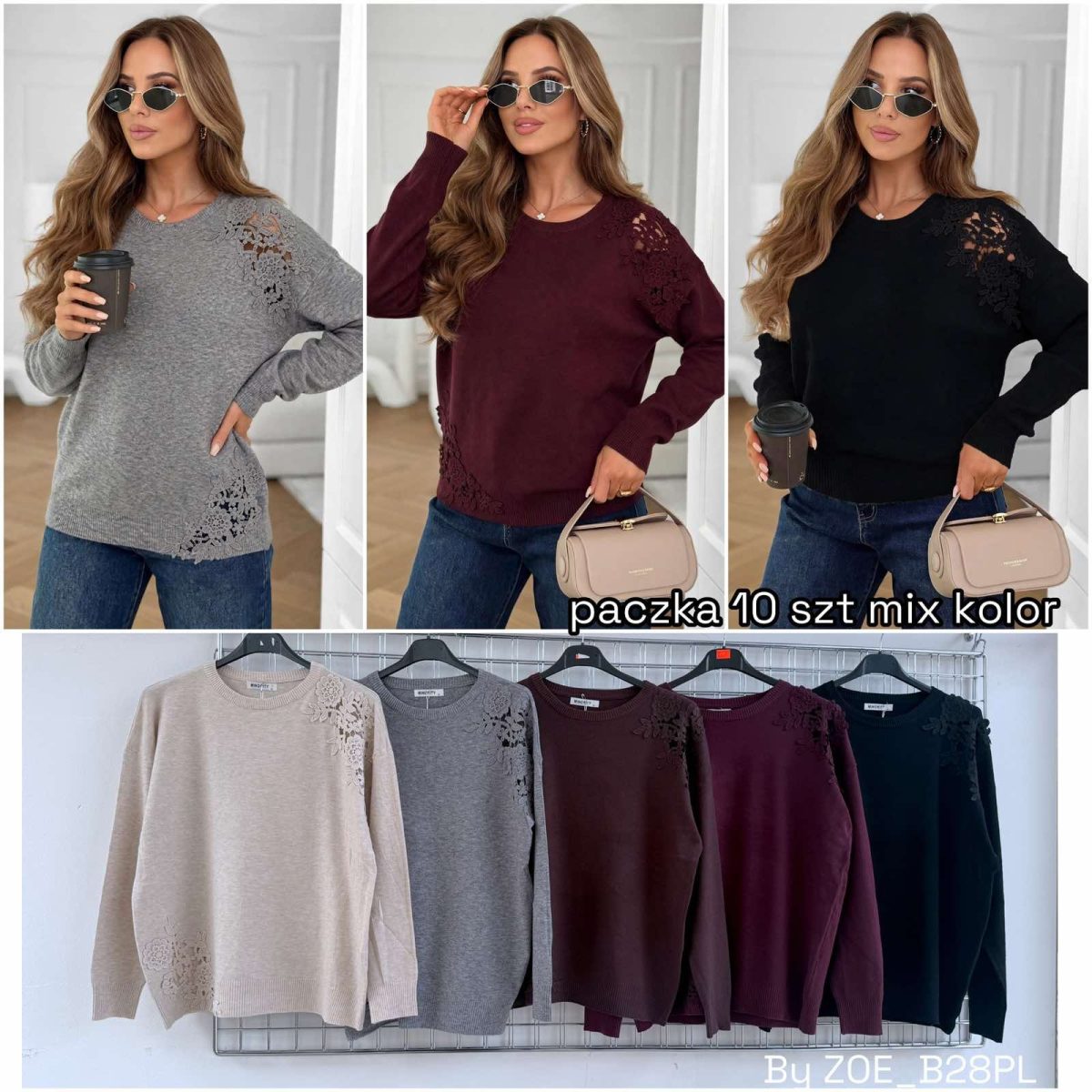 Swetry Damskie Polskie_ size uni_ paczka 10 szt_ mix kolor 9234103