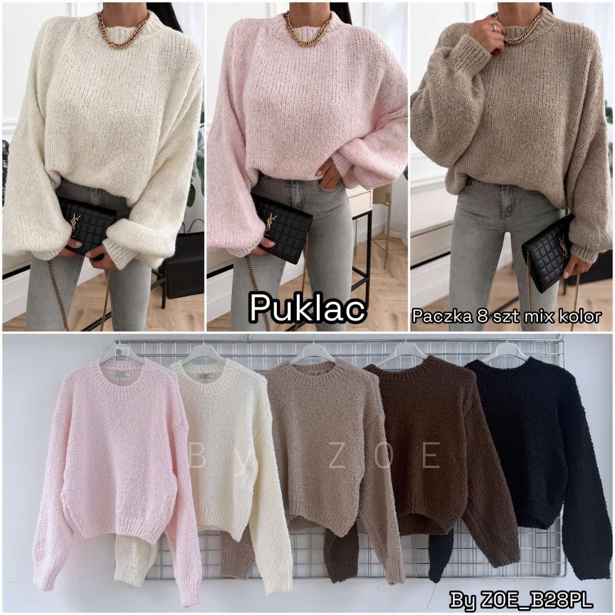 Swetry Damskie Polskie_ size uni_ paczka 8szt_ mix kolor 9234110