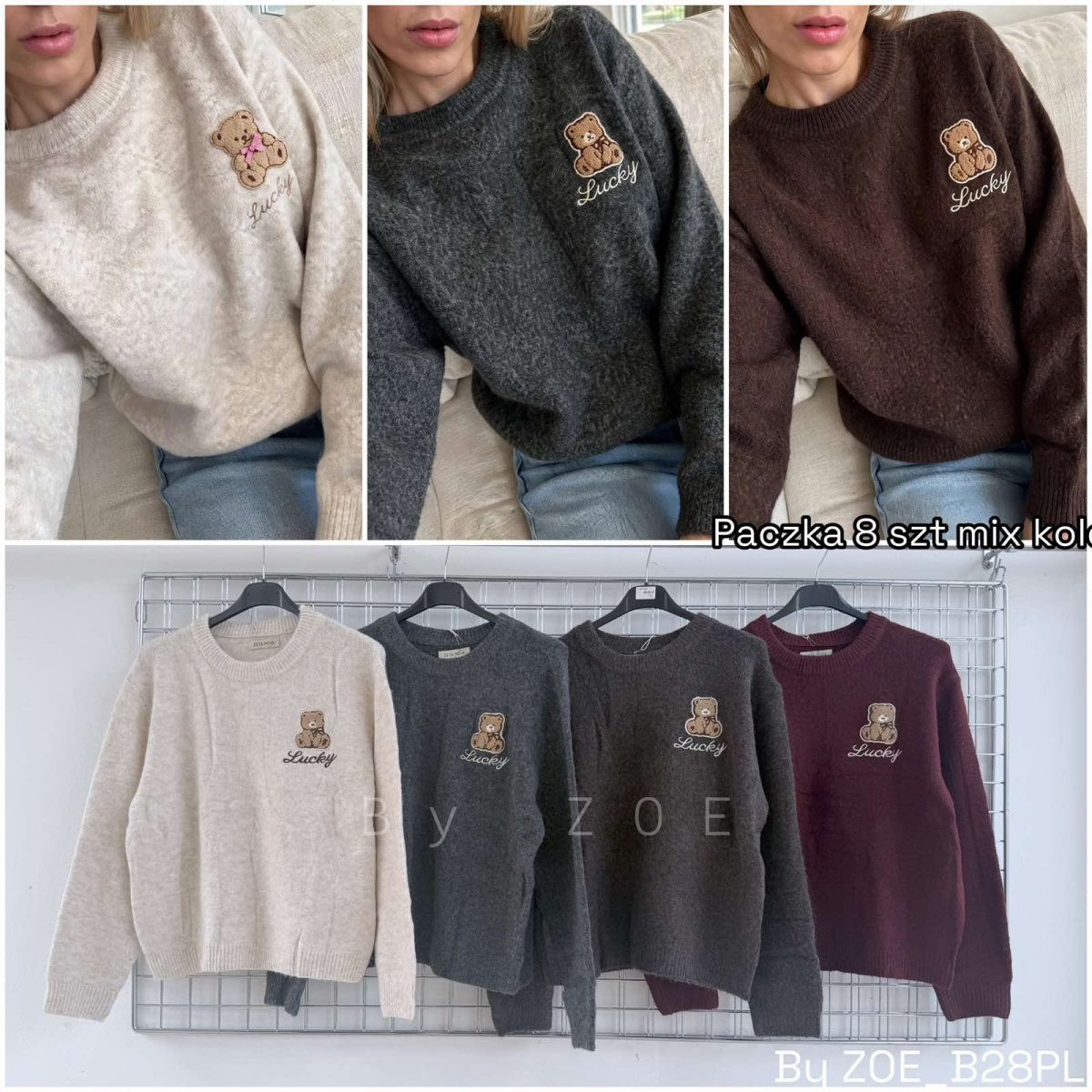Swetry Damskie Polskie_ size uni_ paczka 8szt_ mix kolor 9234111