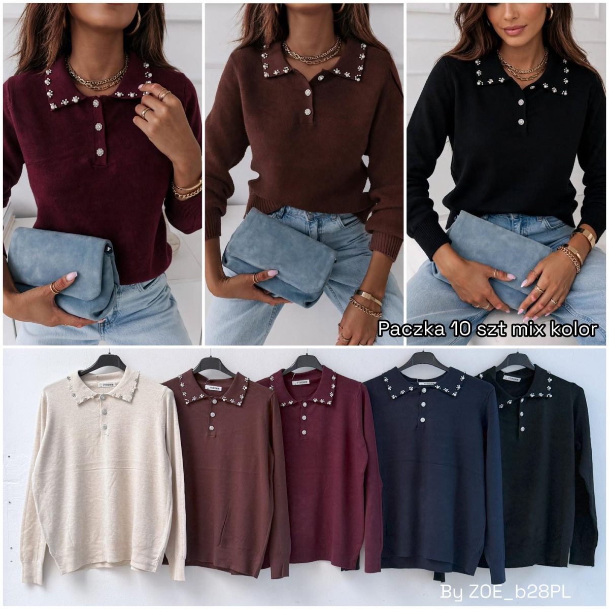 Swetry Damskie Polskie_ size uni_ paczka 10 szt_ mix kolor 9234115