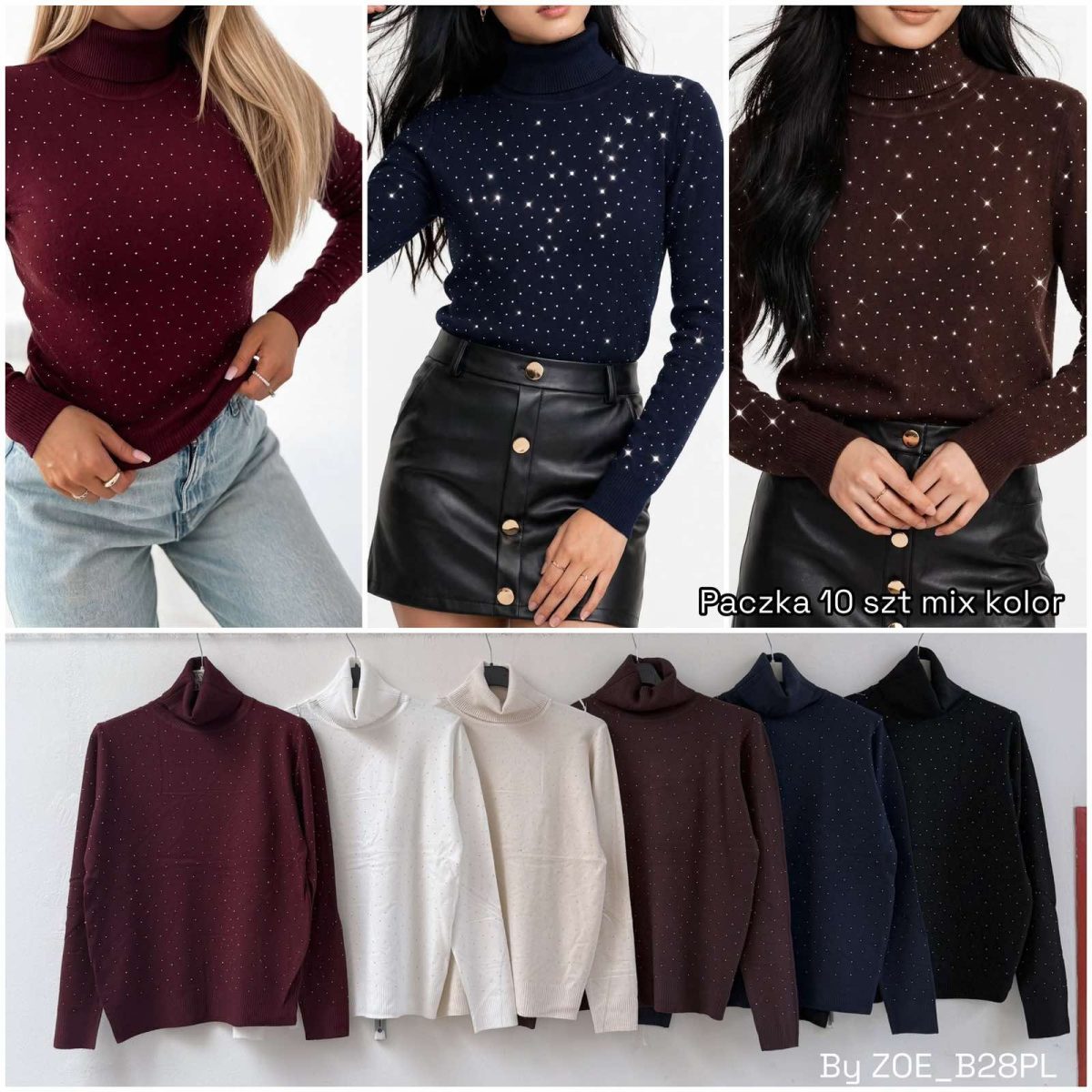 Swetry Damskie Polskie_ size uni_ paczka 10 szt_ mix kolor 9234117