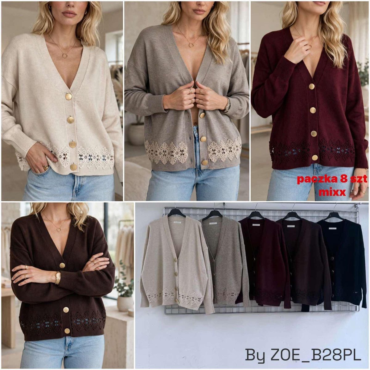 Swetry Damskie Polskie_ size uni_ paczka 8szt_ mix kolor 3404772