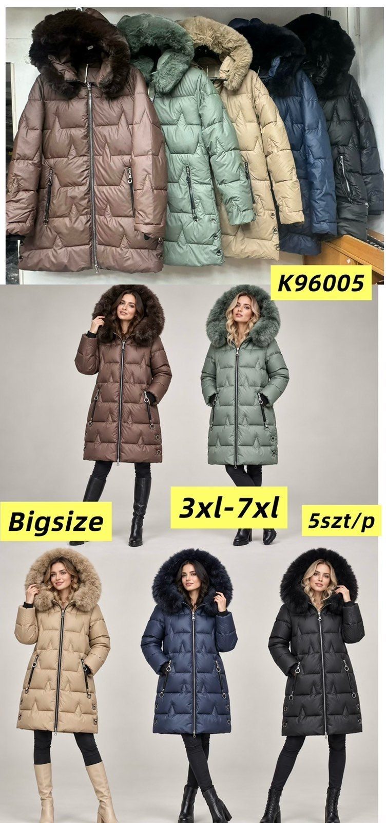 Kurtki Damskie Size 3xl-7xl_ paczka 5szt_1kolor 3405351