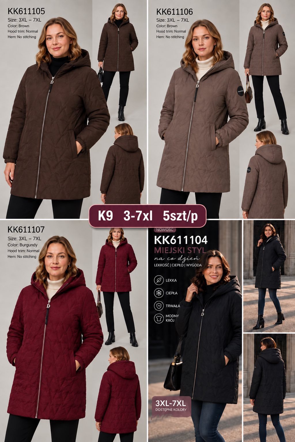 Kurtki Damskie Size 3xl-7xl_ paczka 5szt_1kolor 3405358
