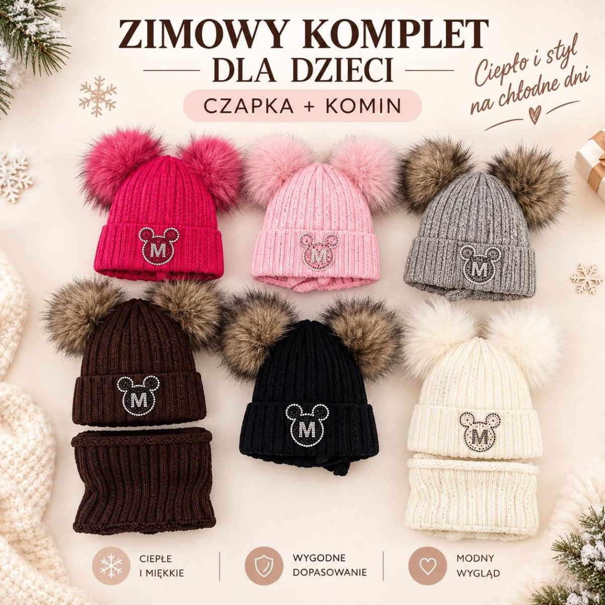 komplety Czapki Dziecięce _ paczka 12szt _mix kolor 3652710