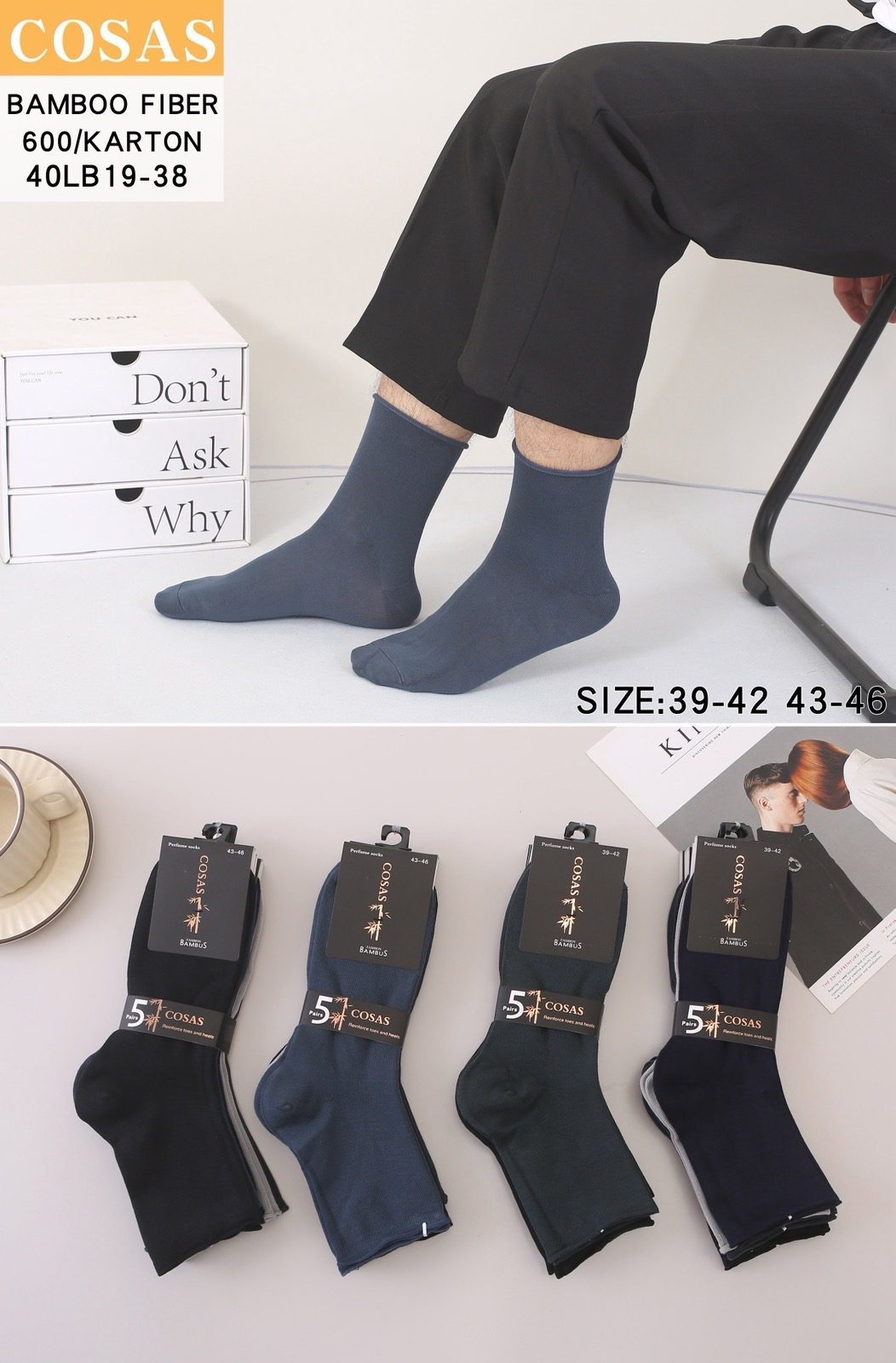 Skarpety MĘSKA .SIZE: 39-46_( 40PAR/PACZKA) KOLOR JAK NA ZDZIĘCIU 4360949