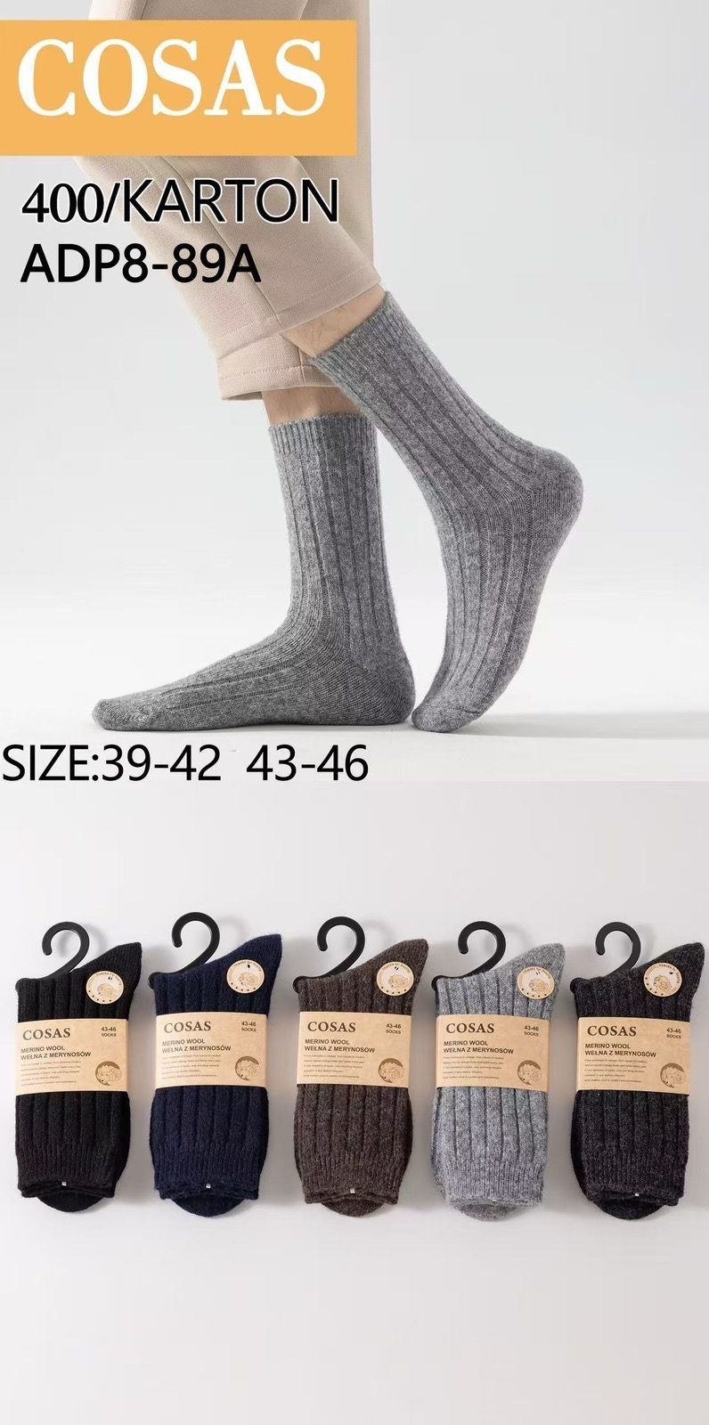 Skarpety MĘSKA .SIZE: 39-46_( 40PAR/PACZKA) KOLOR JAK NA ZDZIĘCIU 4361042