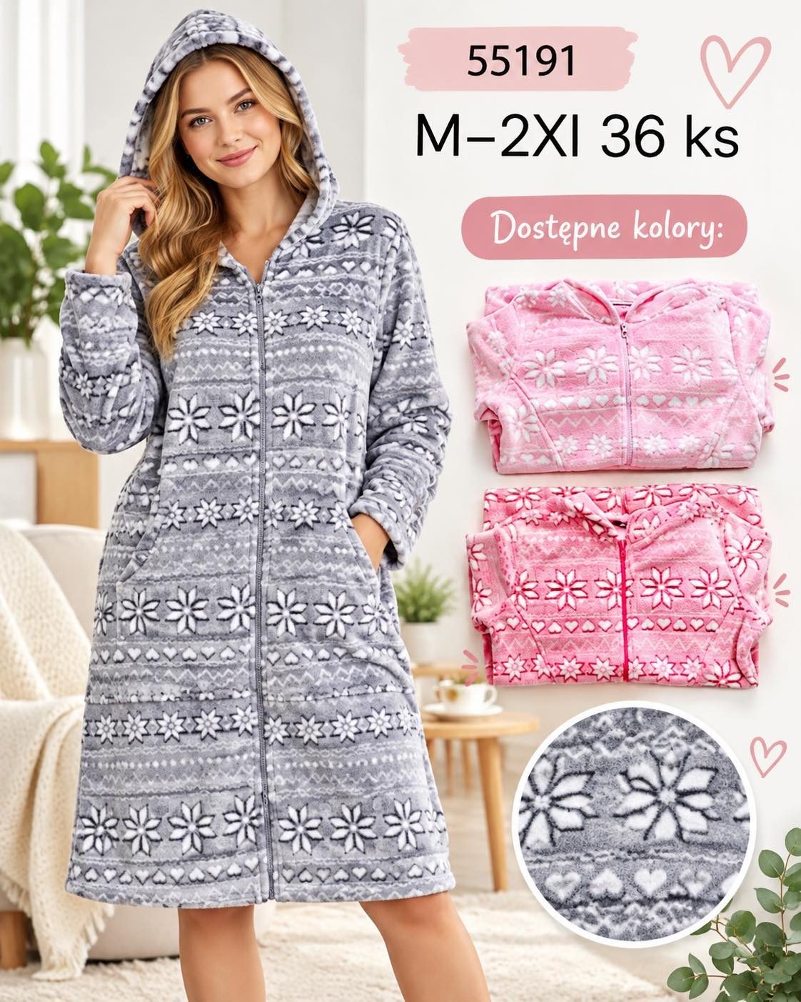 Szlafrok DAMSKA TURECKA_size m-2xl_paczka 12 szt_mixkolor 8311673