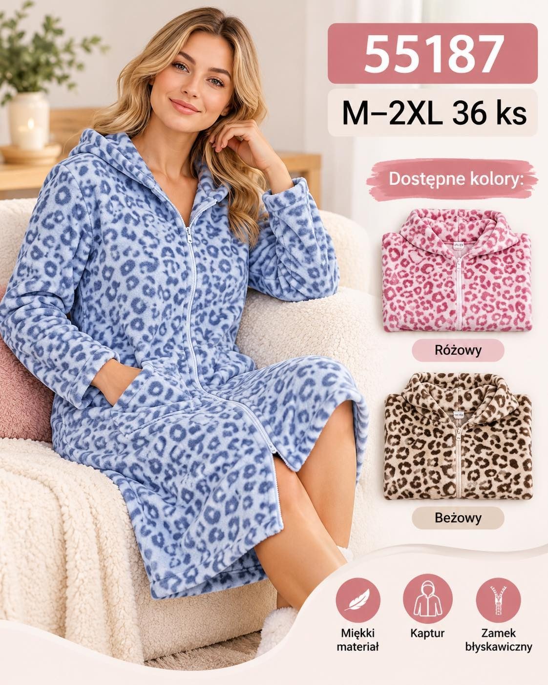 Szlafrok DAMSKA TURECKA_size m-2xl_paczka 12 szt_mixkolor 8311677
