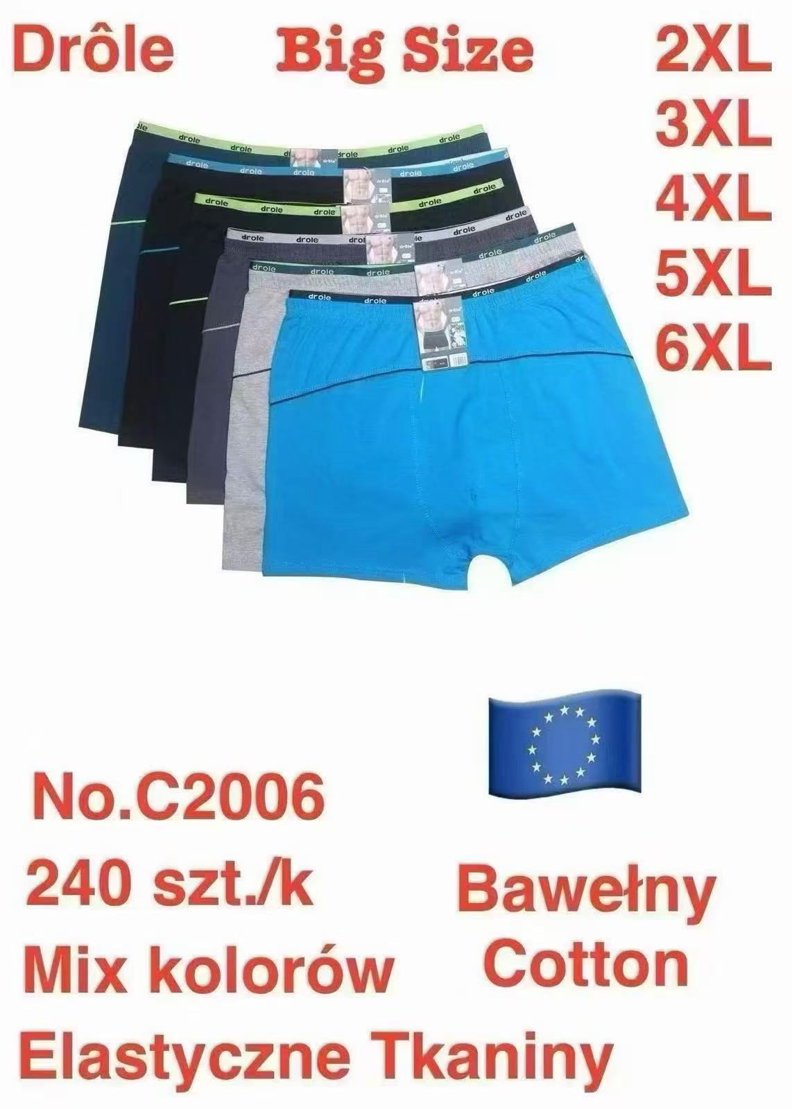 Bokserki MĘSKA size 2-6XL _paczka 24szt_mix kolor 2082765