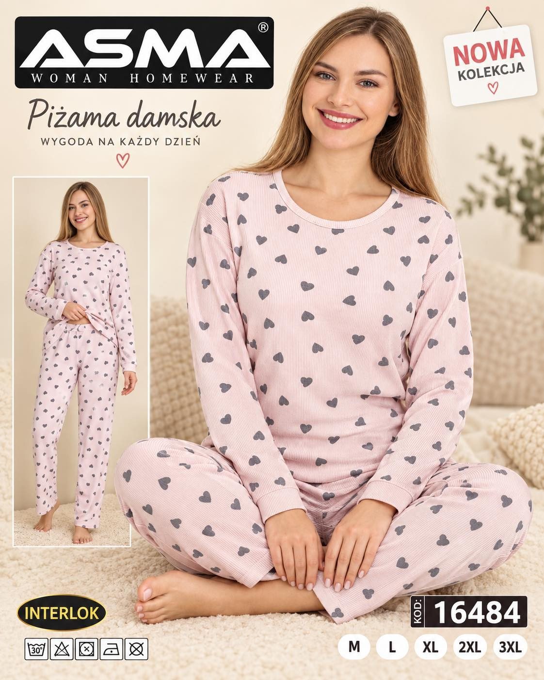 Piżamy DAMSKA TURECKA_size m-3xl_paczka 15 szt_mixkolor 7615225