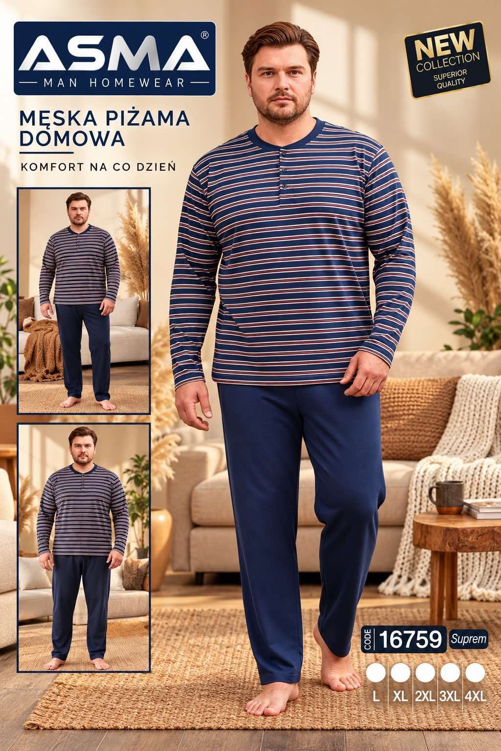 Piżamy MĘSKA_size l-4xl_paczka 15 szt_mixkolor 7615228