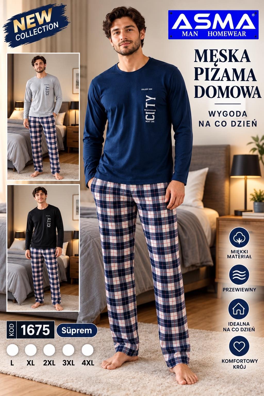 Piżamy MĘSKA_size l-4xl_paczka 15 szt_mixkolor 7615230