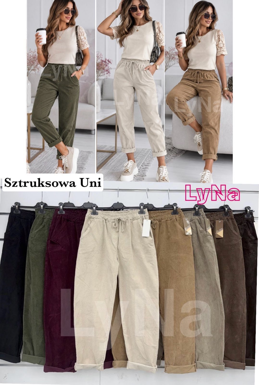 Spodnie Damskie wloskie _size uni_ paczka 6szt_ mix kolor 3027698