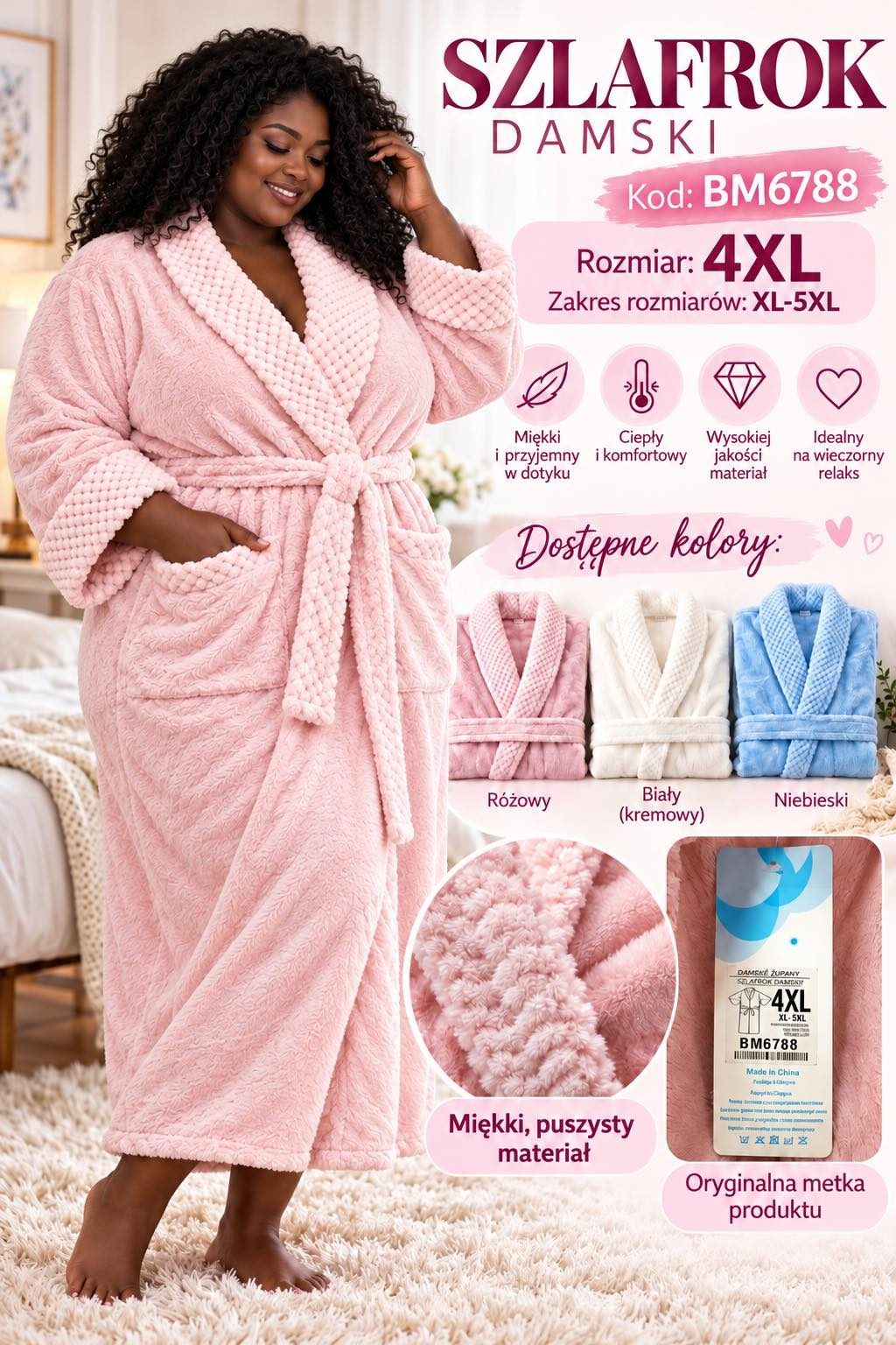 Szlafrok DAMSKATURECKA_size 4-5xl_paczka 6 szt_mixkolor 4181037